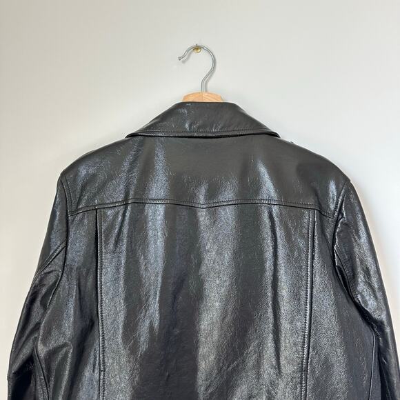 Elie Tahari Jacalyn Patent Leather Moto Jacket Black L - Picture 8 of 11